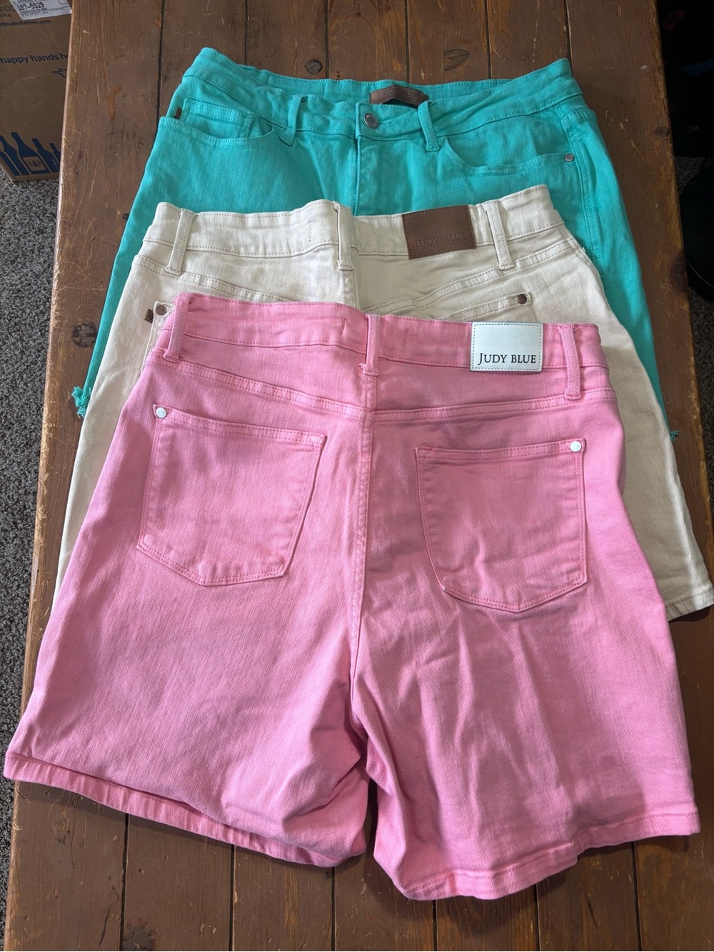 Judy Blue Mid-Rise Garment Dyed Shorts in Pink, White and Turquoise